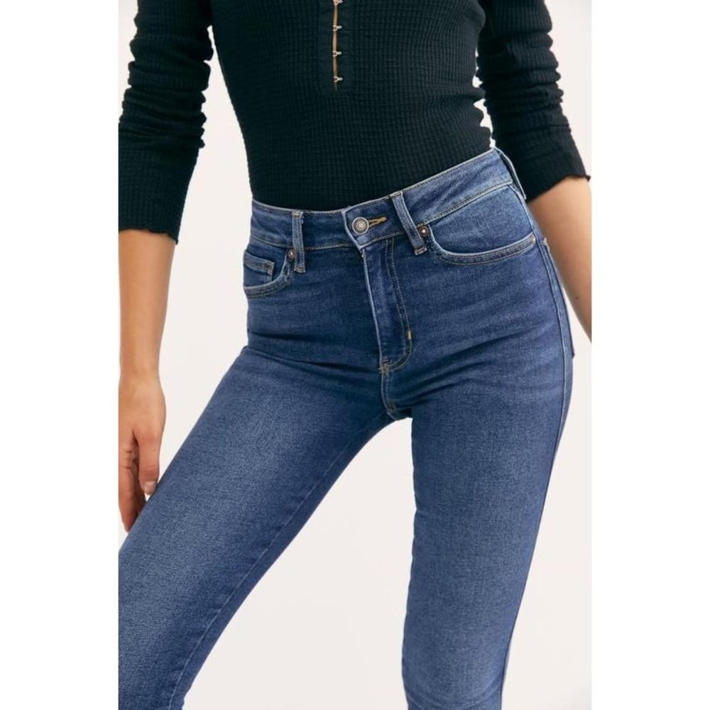 Free People Distressed High Waist Stretch Skinny Jeans Jegging - Picture 3 of 9